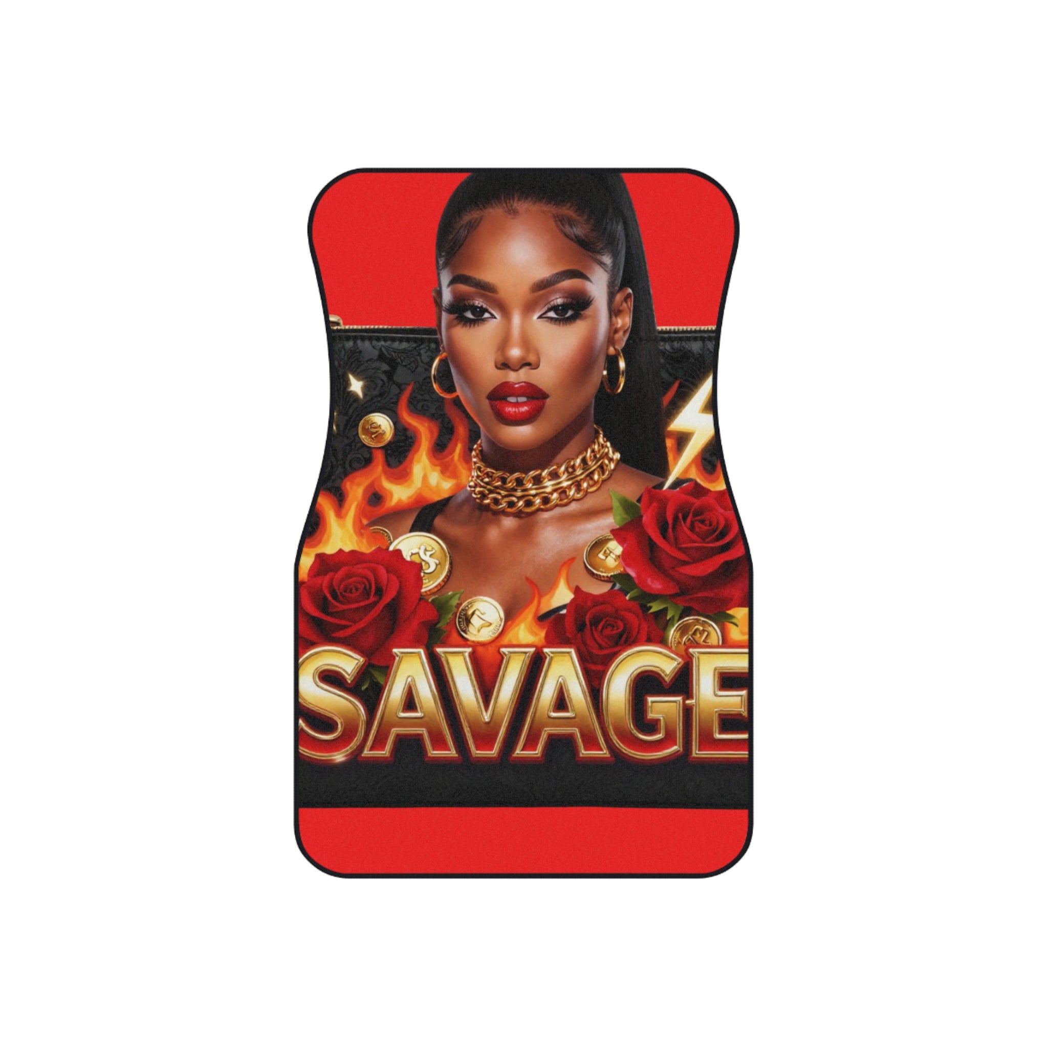 Savage Red Car Floor Mats (Set of 4) — Bold Flame & Rose Interior Accent