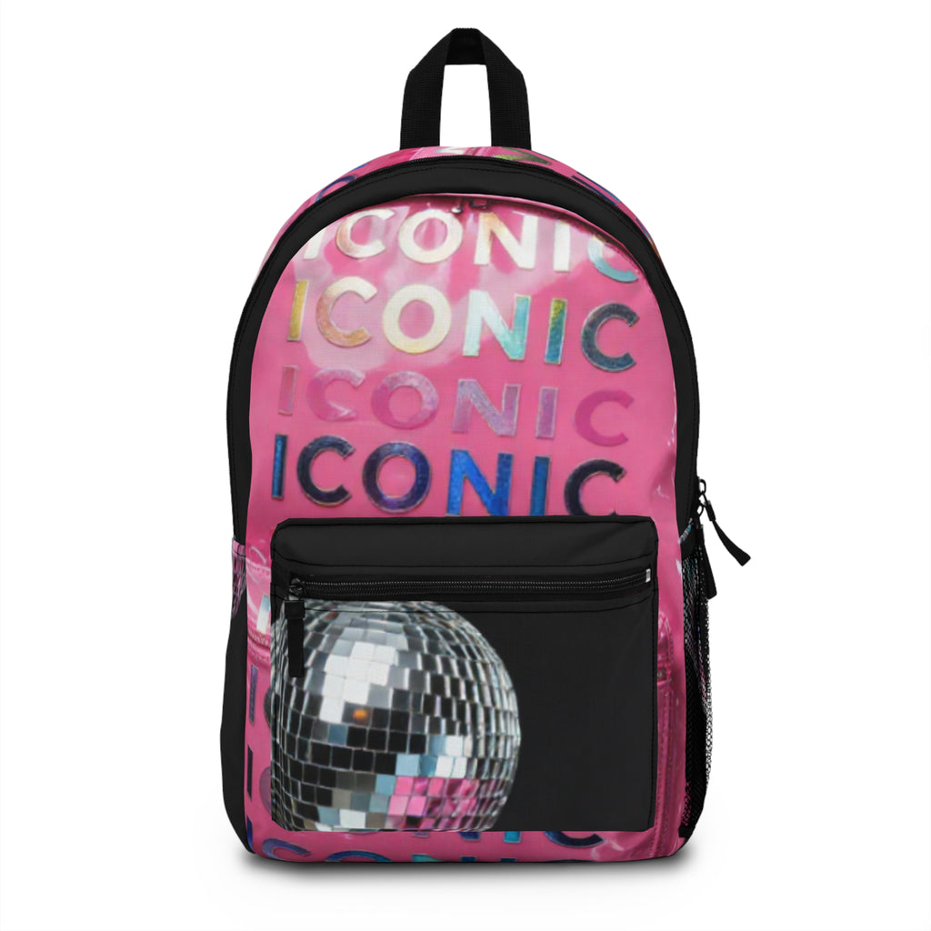 Iconic Disco Backpack — Pink Mirrored Ball Graphic Bag