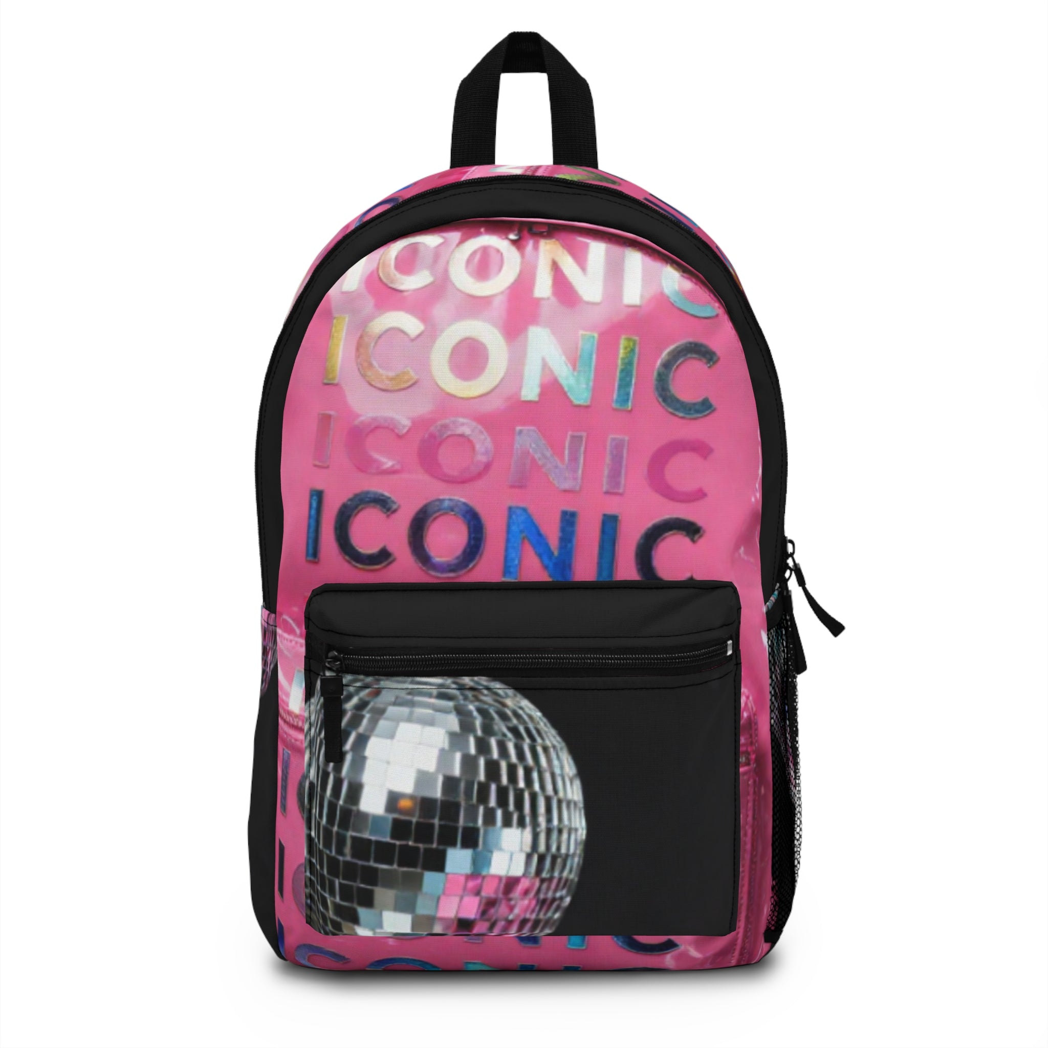 Iconic Disco Backpack — Pink Mirrored Ball Graphic Bag
