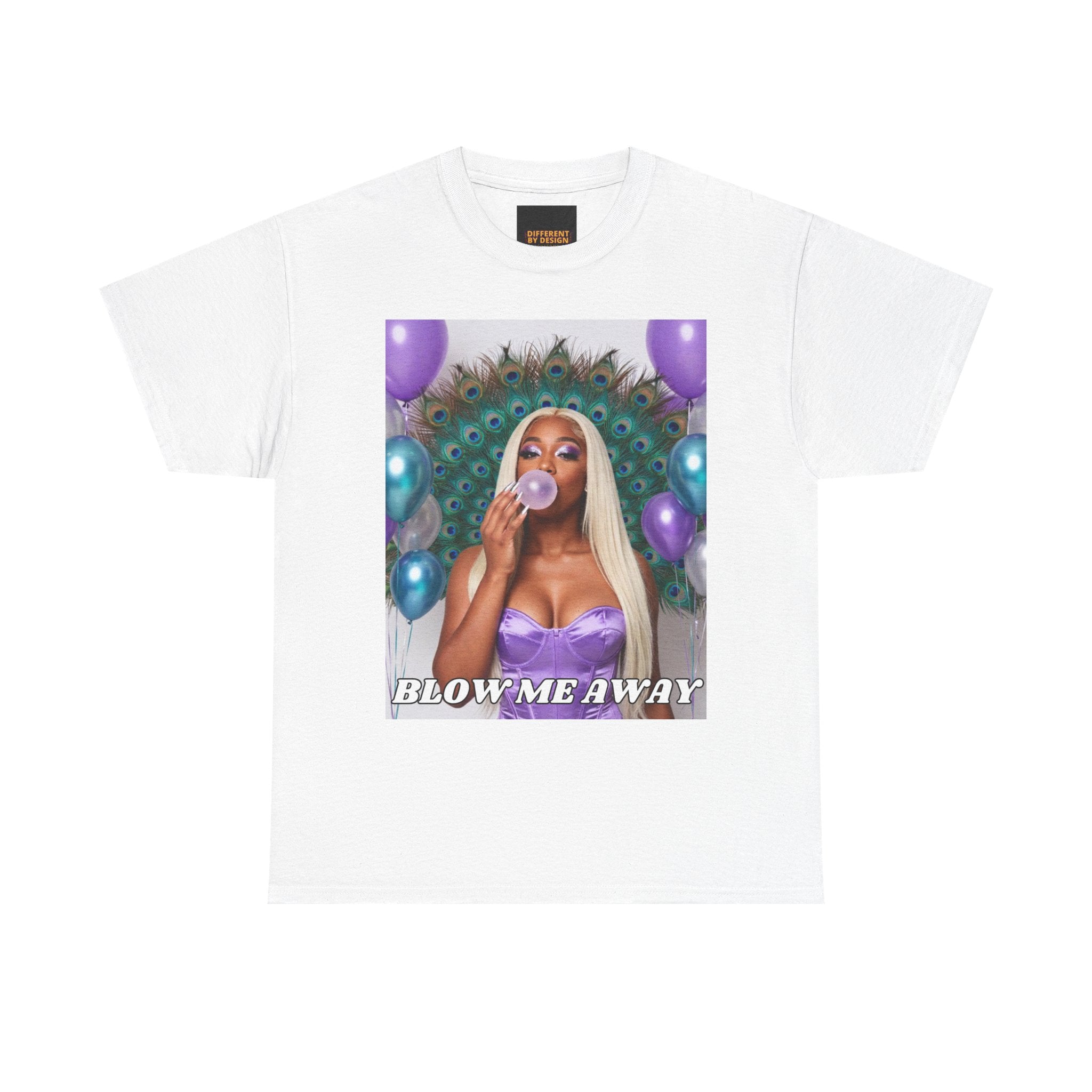 T-Shirt — "Blow Me Away" Bubblegum Pop Graphic Tee (Purple Peacock Design)