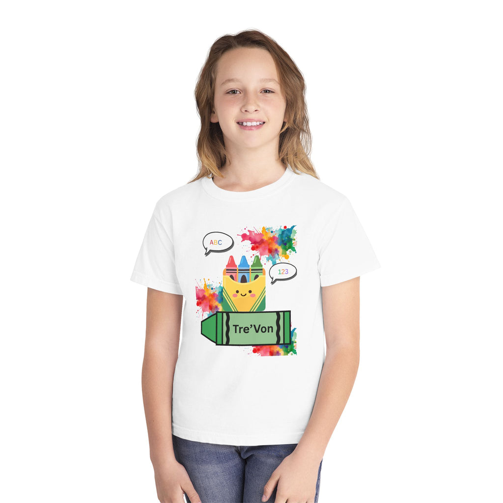 Kids' Crayon Name Tee – Personalized 'Tre'Von' School Art T-Shirt