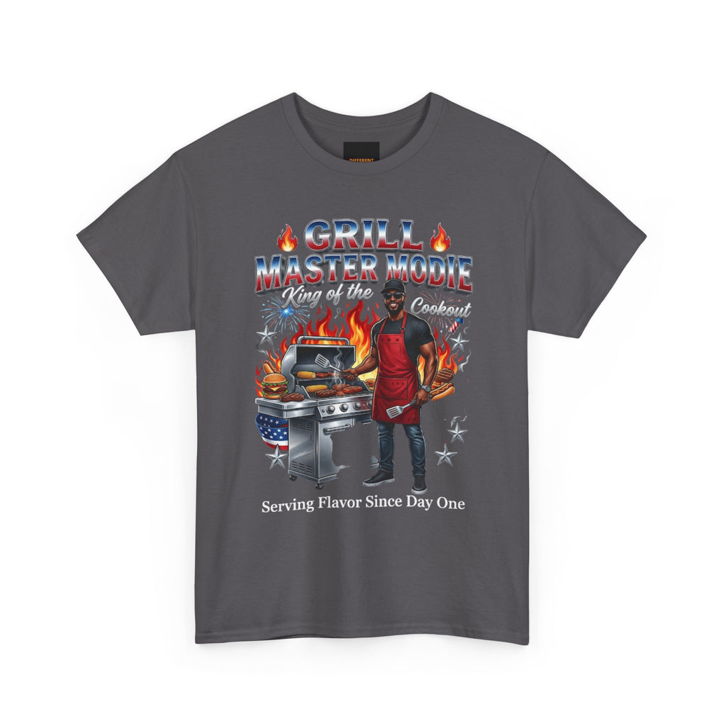 Grill Master Mode T‑Shirt — Funny BBQ Dad Tee with Flames & Grill