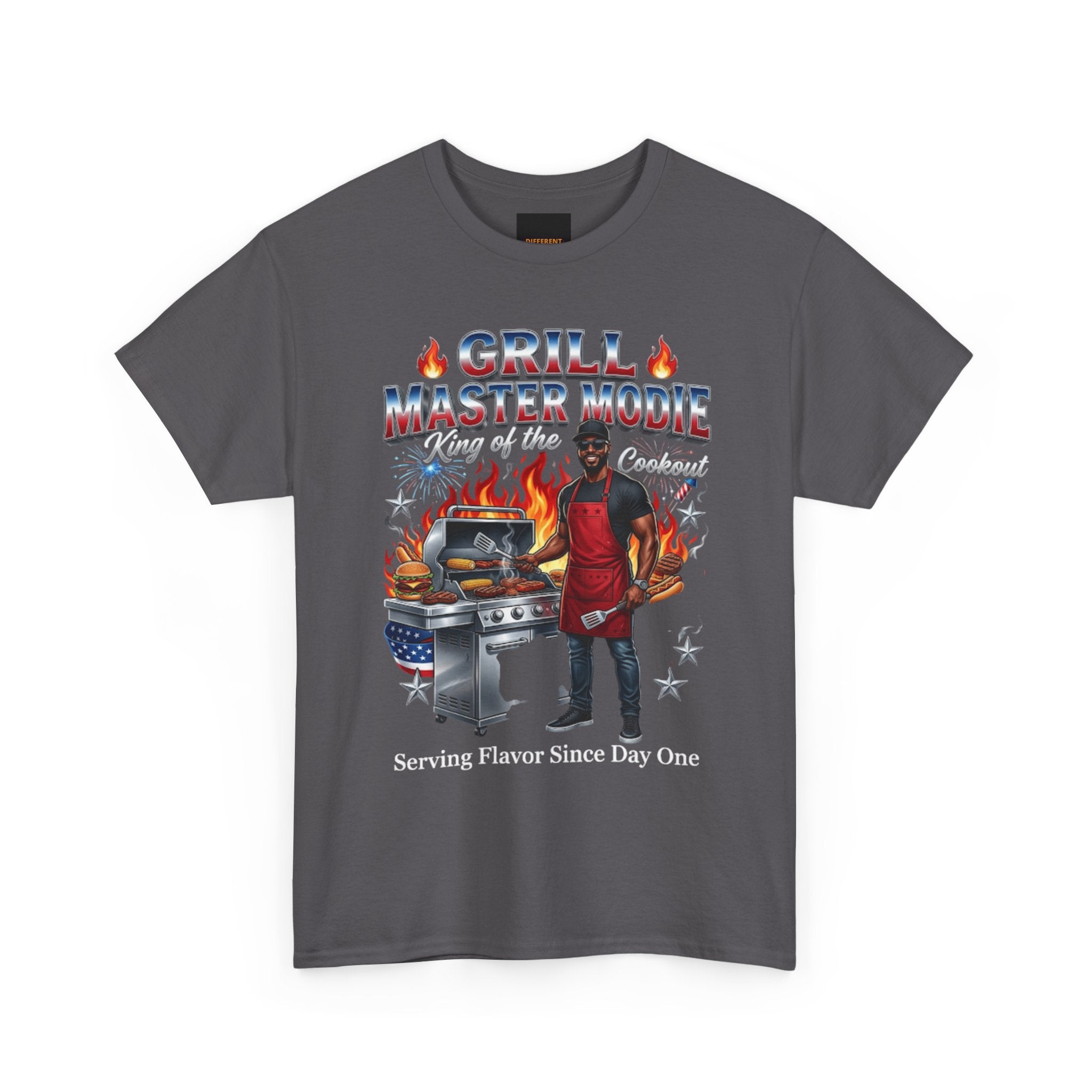 Grill Master Mode T‑Shirt — Funny BBQ Dad Tee with Flames & Grill