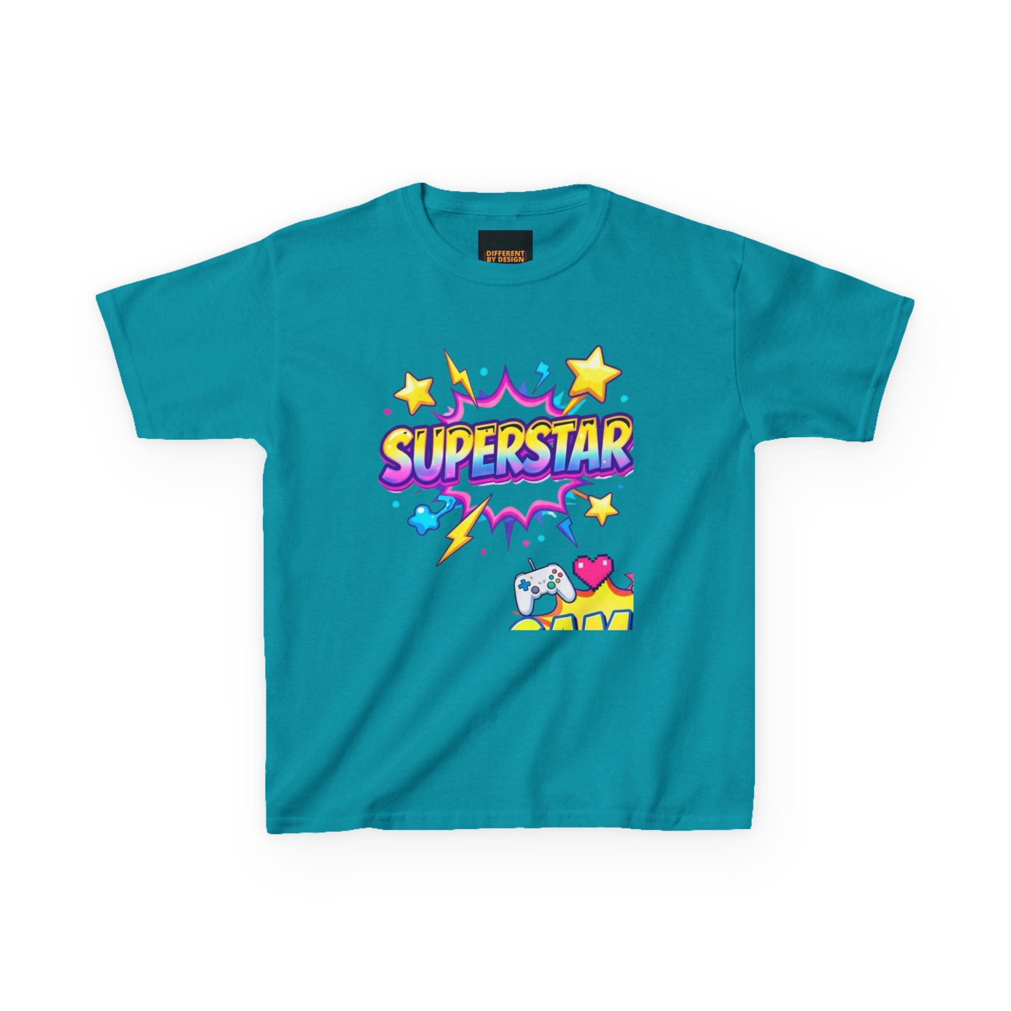 Kids 'Superstar' Graphic Tee — Colorful Stars & Cute Cat Design
