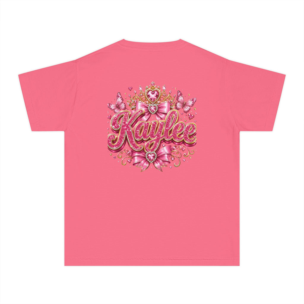 Personalized Princess Birthday Tee — "Kaylee" Glitter Pink 5th Birthday Shirt