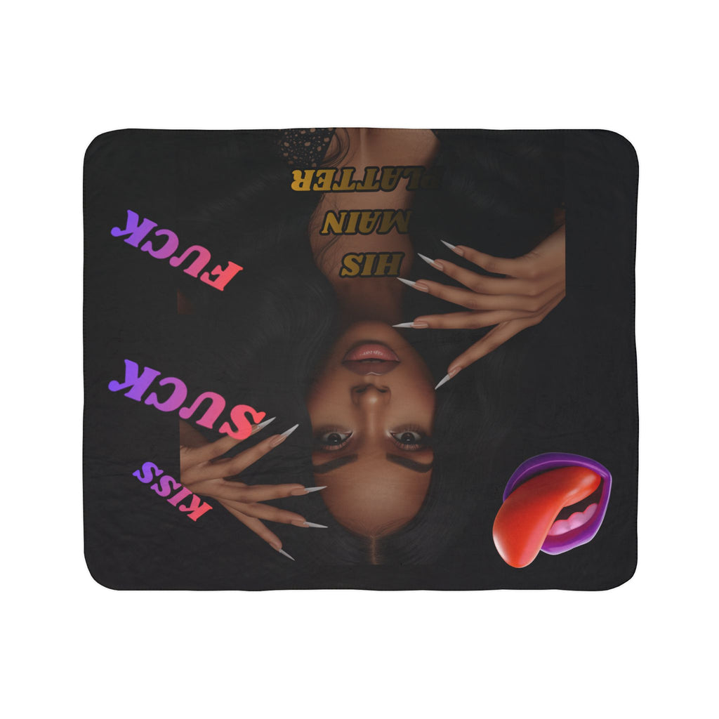 Fleece Sherpa Blanket — Bold Black Portrait with 'Kiss Suck Fuck' Text & Lip Graphic