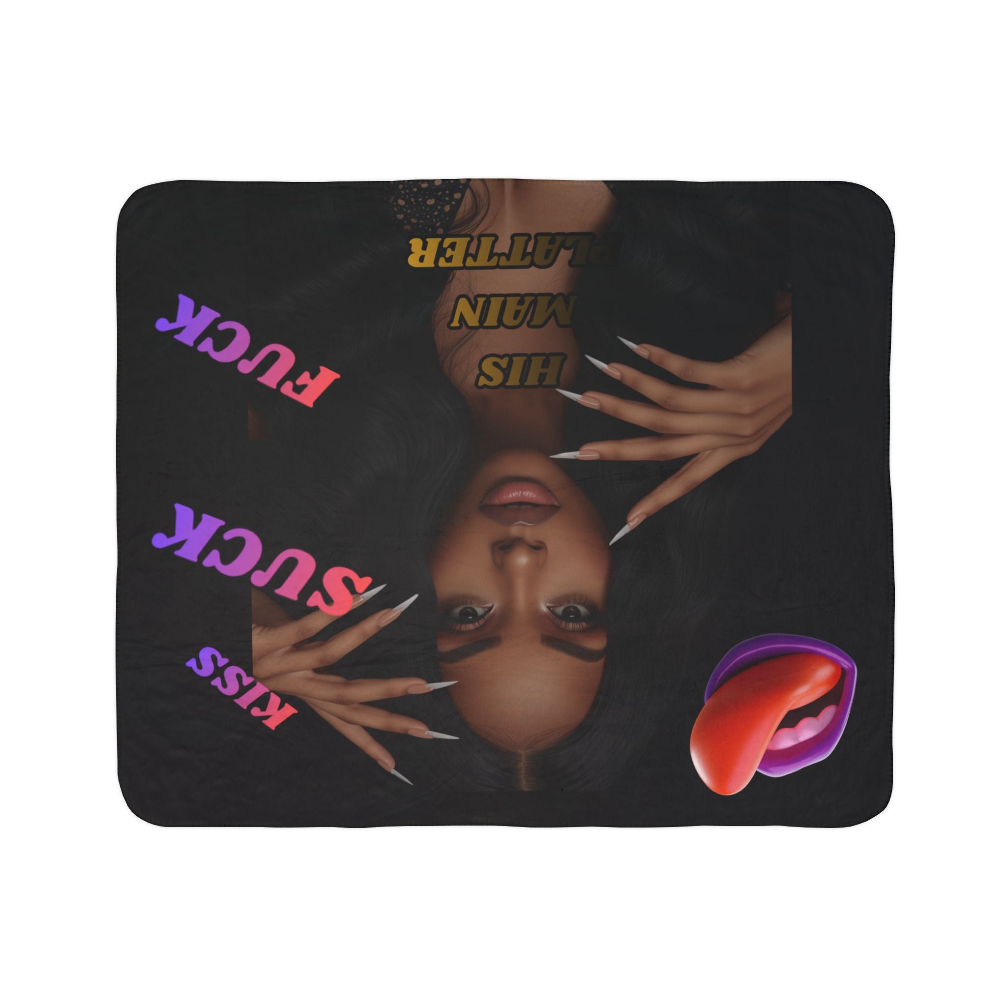Fleece Sherpa Blanket — Bold Black Portrait with 'Kiss Suck Fuck' Text & Lip Graphic