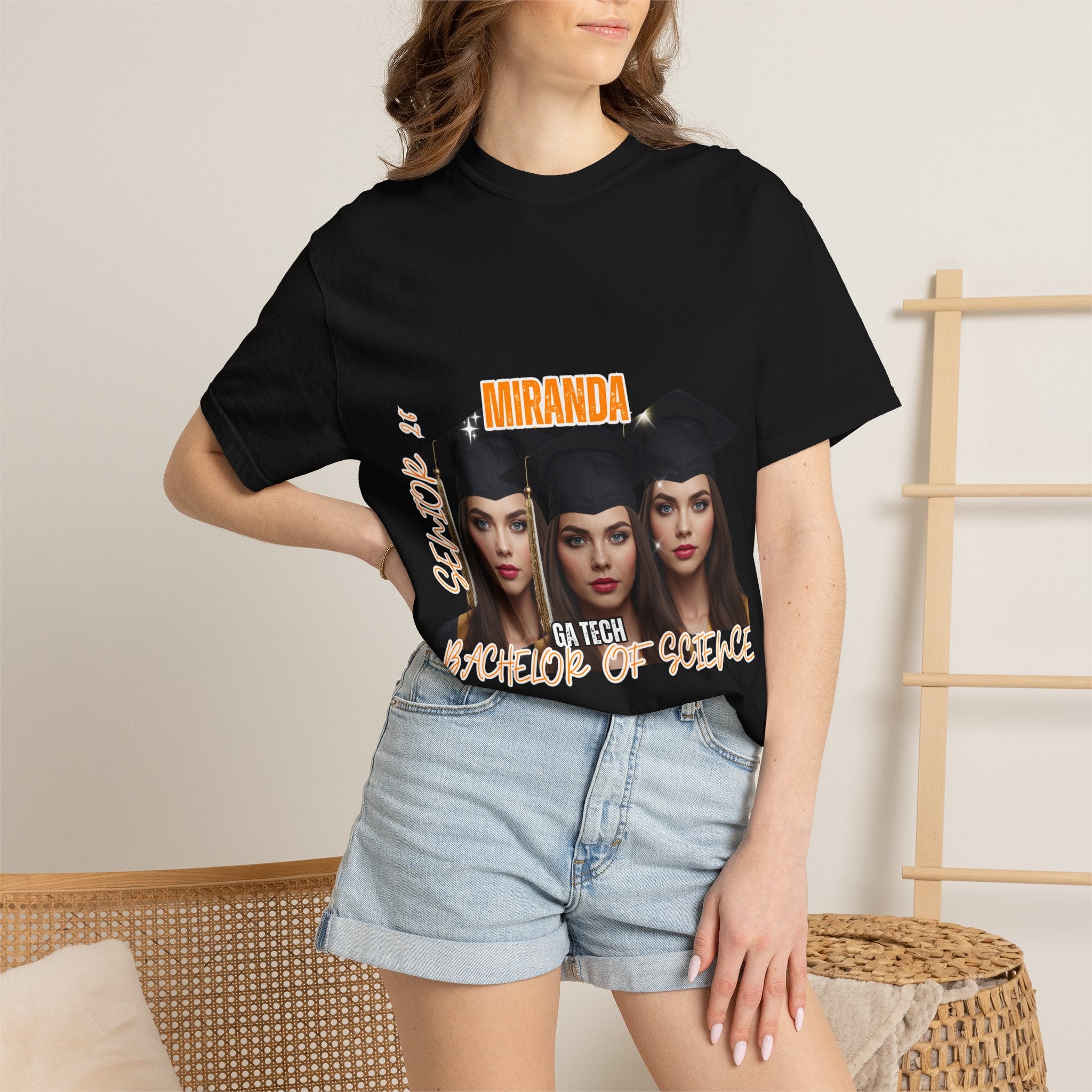 Graduation Photo Collage T-Shirt — Personalized Miranda GA Tech Grad Cap Tee