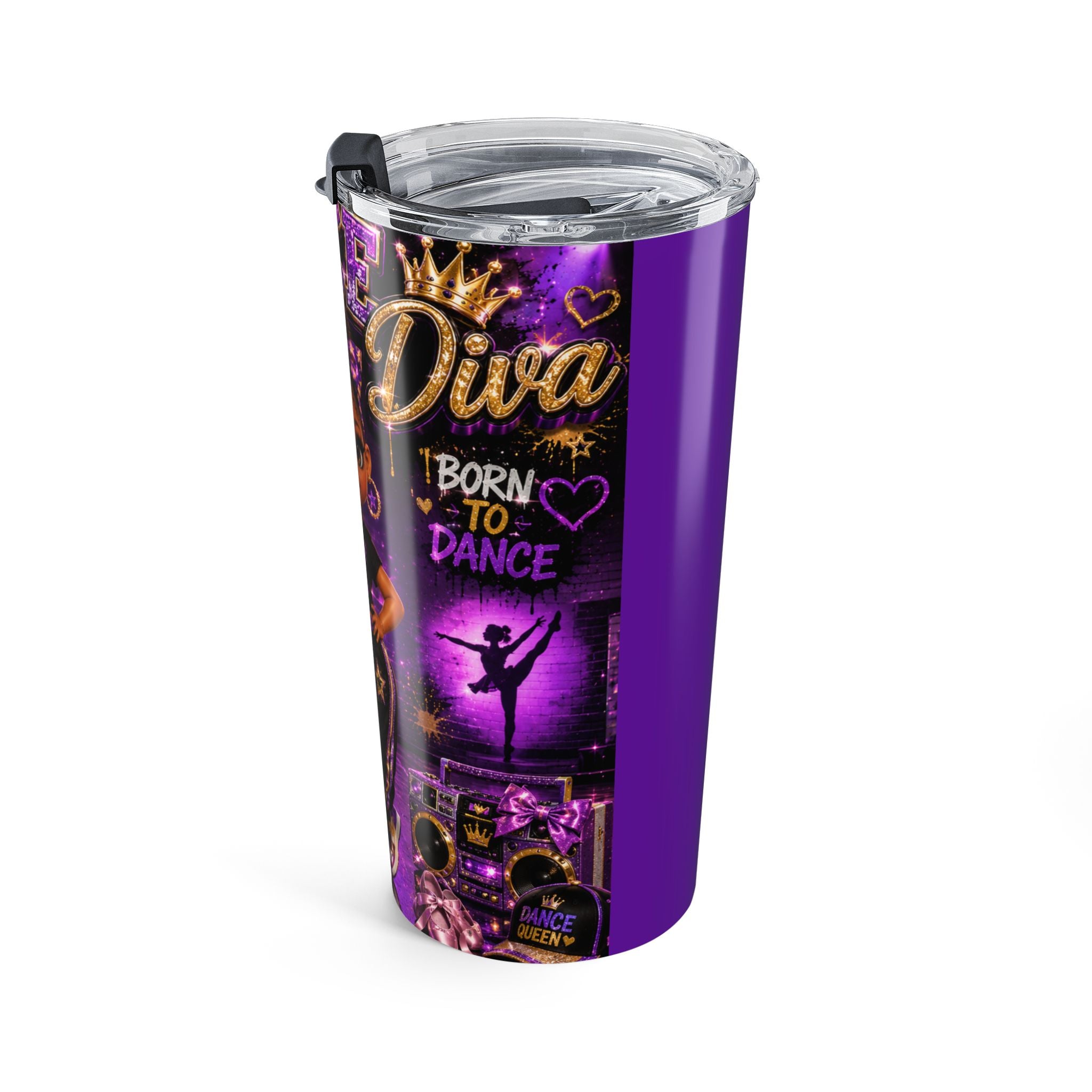 Dance Like a Girl 20oz Tumbler — Cute Afro Girl Dance Design, Purple Insulated Travel Cup