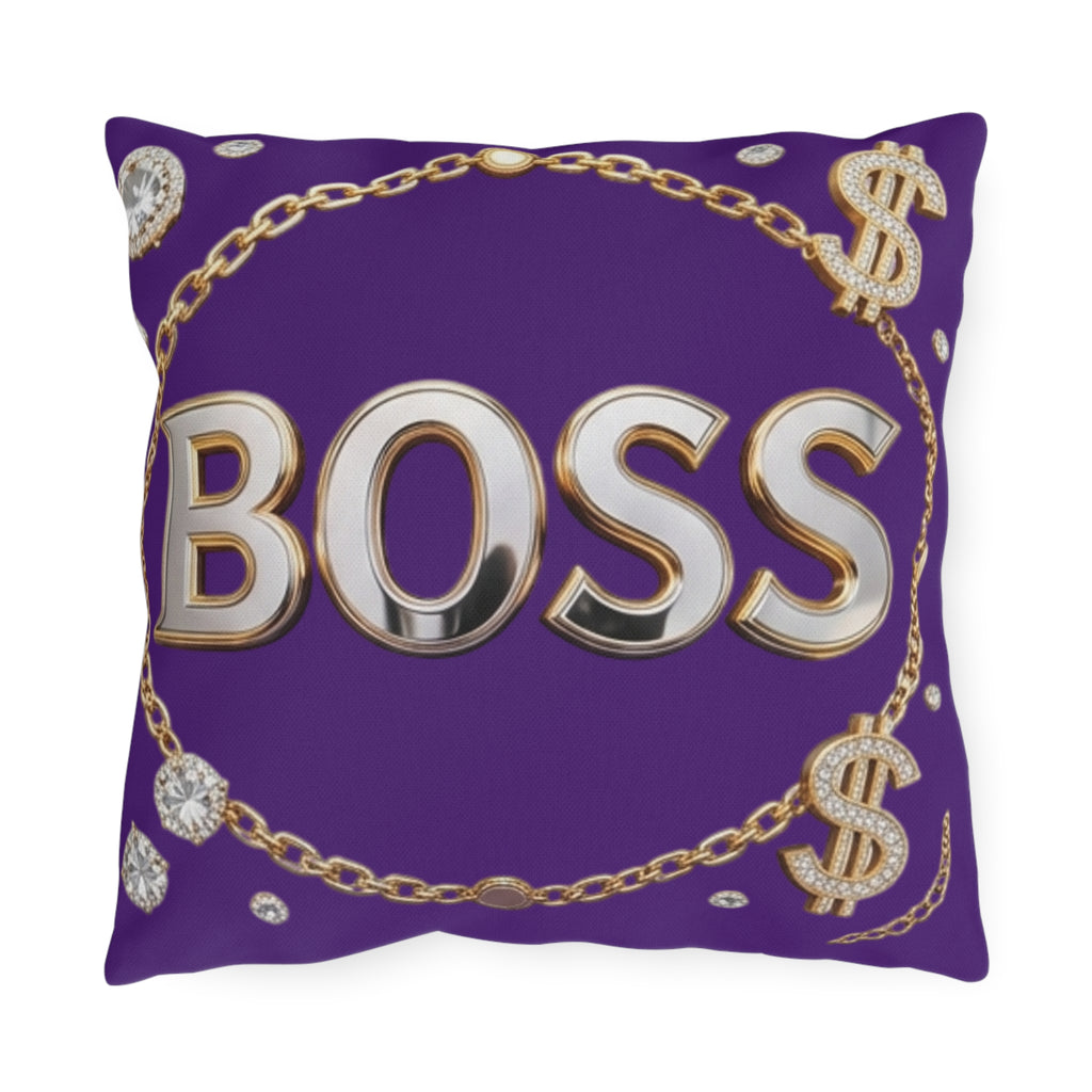 Boss Outdoor Pillow — Purple Gold Chain Dollar Accent Cushion