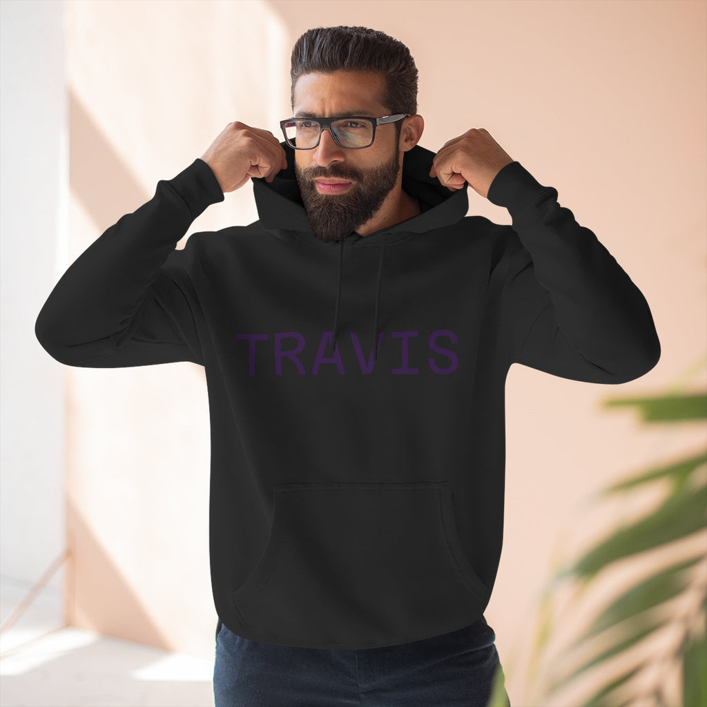 Three-Panel Fleece Hoodie — Personalized 'TRAVIS' & Royal Dad Graphic Pullover