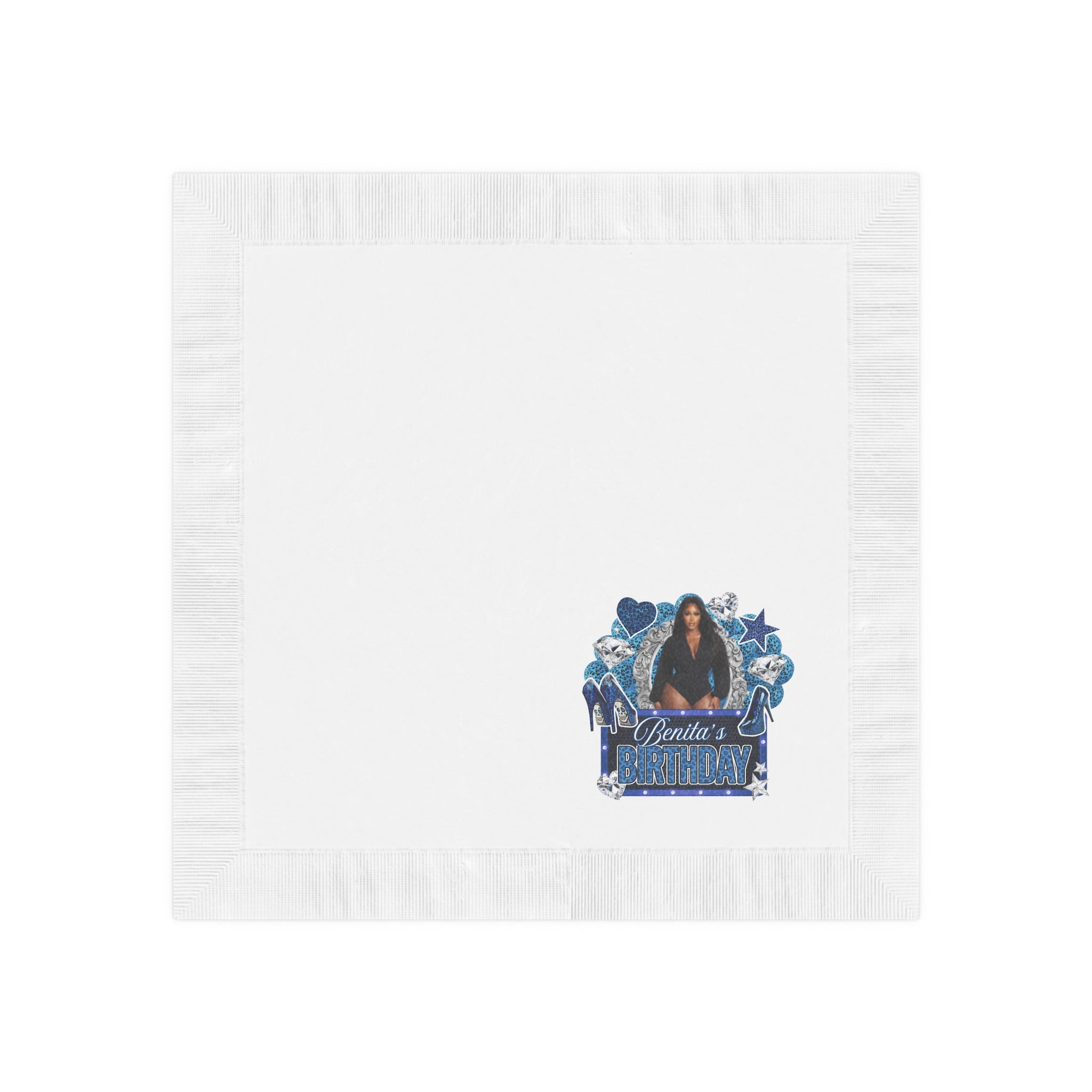 Personalized Birthday Napkins — "Benita's Birthday" Blue Glam Cocktail Napkins
