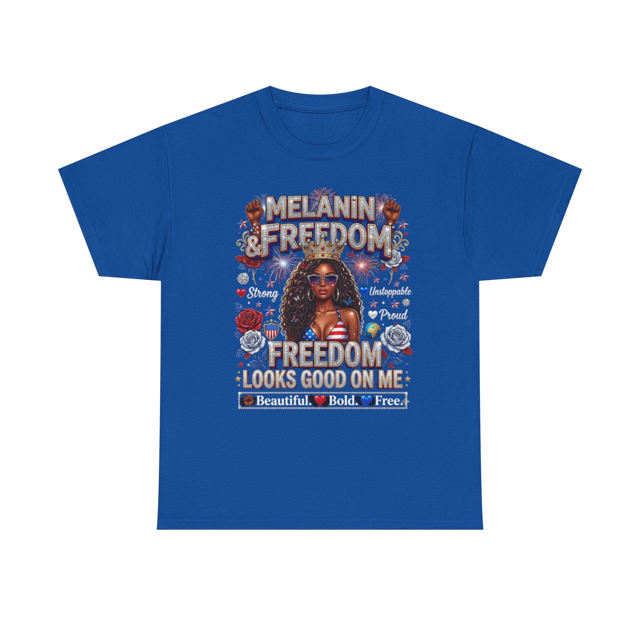 Melanin & Freedom Graphic Tee — "Freedom Looks Good on Me" Patriotic Afrocentric T-Shirt